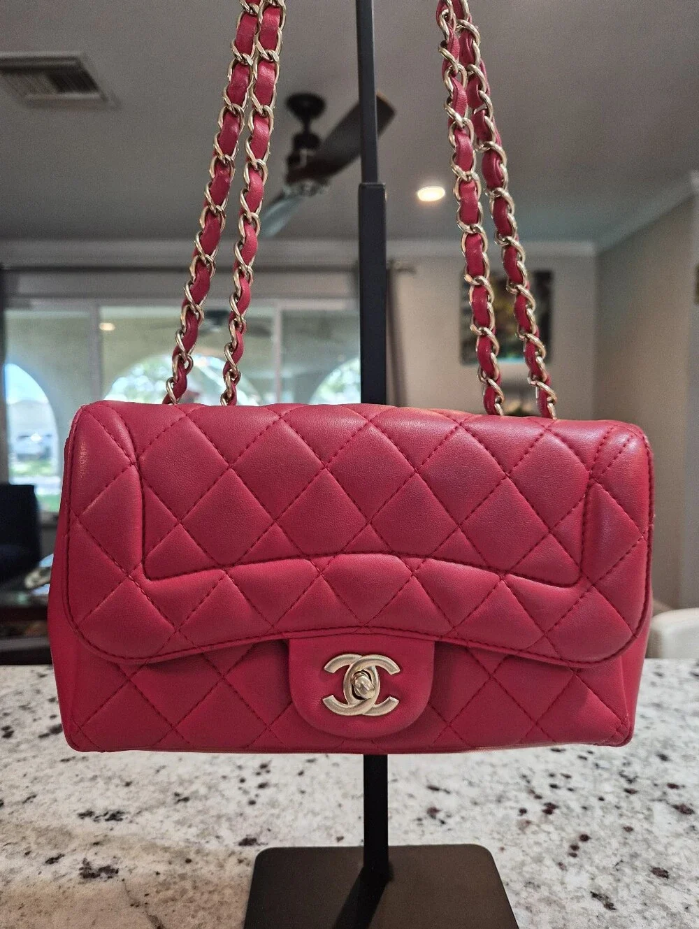 Chanel 15B Lipstick Red Lambskin Classic Mini Flap Bag GHW Rectangular